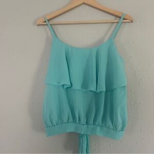 🦋 Charlotte Russe Teal Crop Top Cut Out Tie Back Summer Casual Y2K Lightweight